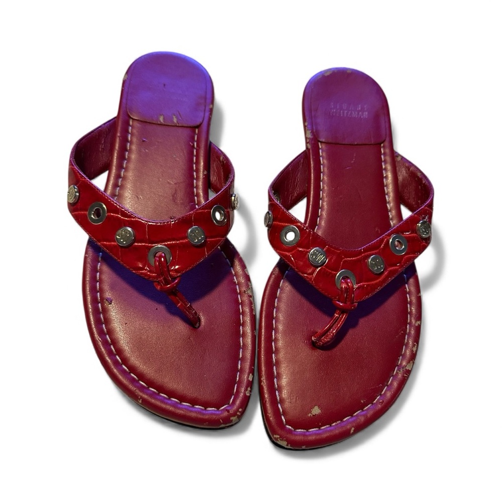 stuart weitzman 8 red thong slip in. preowned - Picture 3 of 7